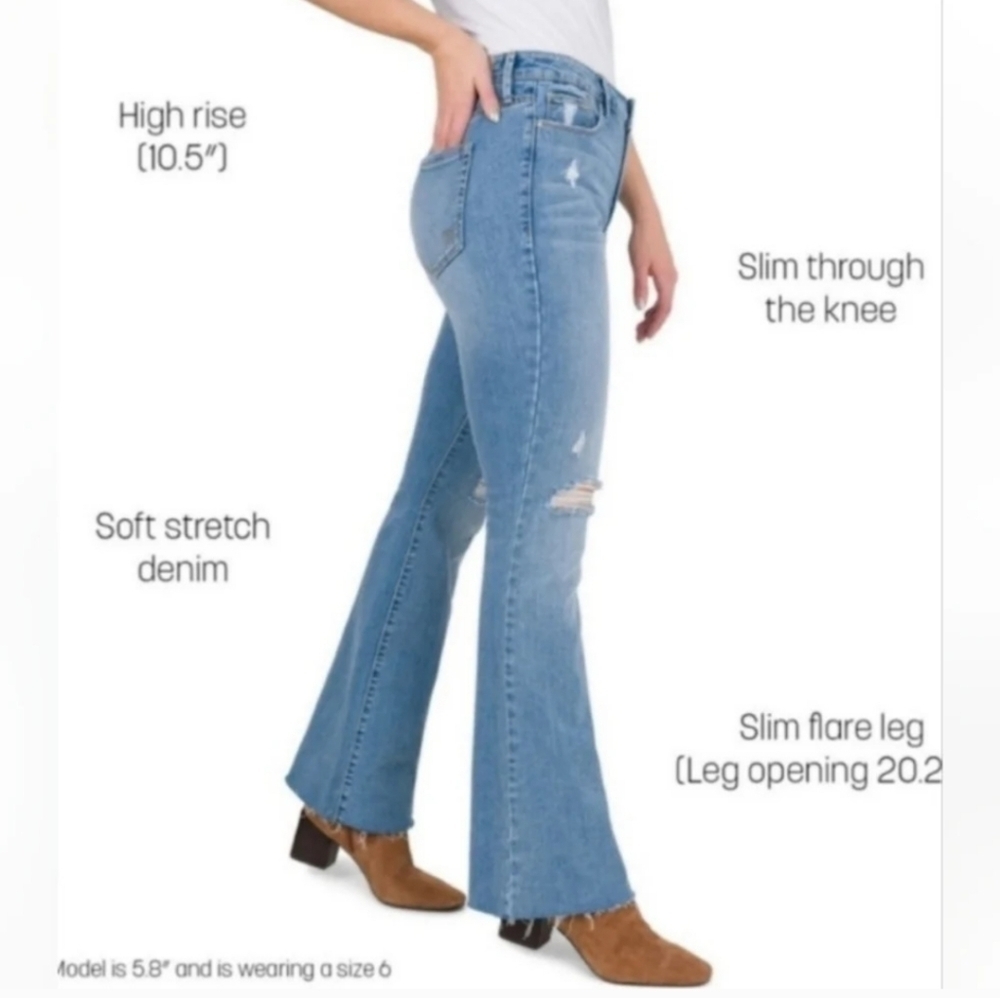 Seven Felicity High Rise Slim Flare Distressed & Raw Hem Blue Jeans Size 16 - Picture 3 of 8